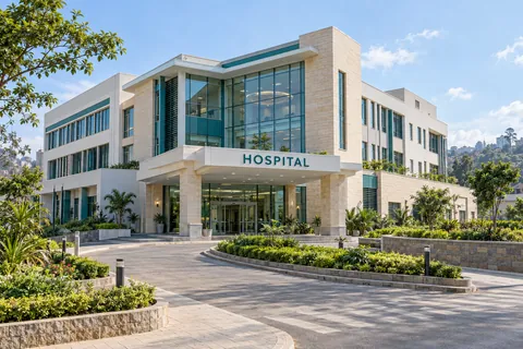 AI-generated illustrative Nairobi hospital; a fictional healthcare building.