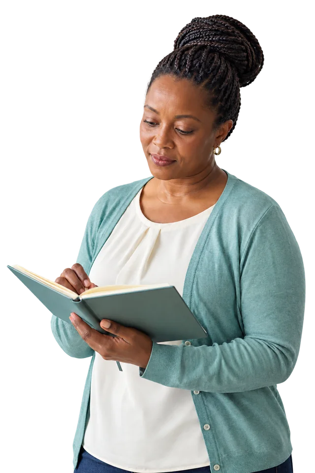 Photorealistic portrait of a householder reviewing finances